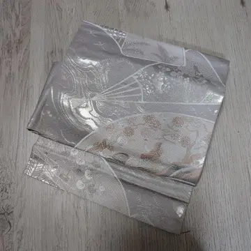 실버 부채 꽃 무늬 후쿠로 오비