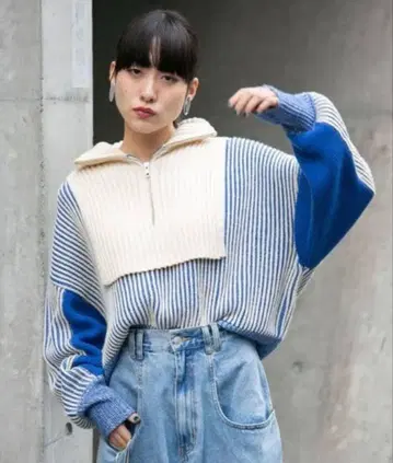 KBF 레이어드 하프 ZIP 니트