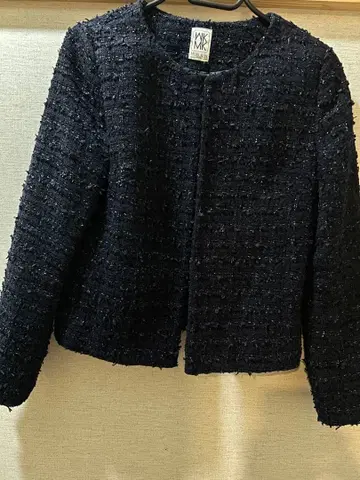 네이비 트위드 노카라 자켓