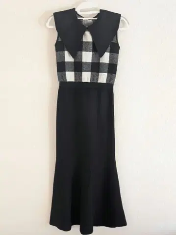 Darich 빅 칼라 깅엄 체크 니트 롱 원피스