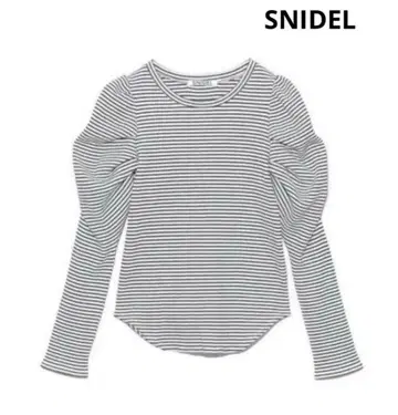 택 포함 새상품 SNIDEL 보더 퍼프 슬리브 와플 상의
