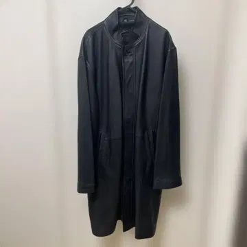 니치와 가죽 롱 코트 스탠드 카라