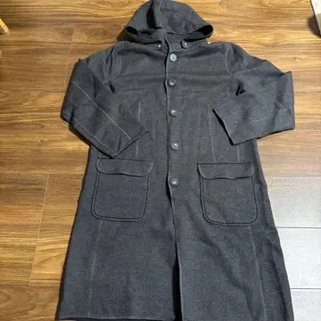 후드 부착 다크 그레이 울 코트 리버서블