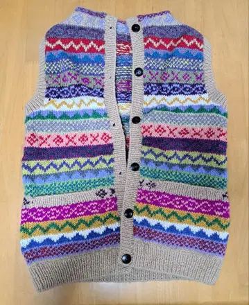 다색 니트 베스트 기하학 패턴