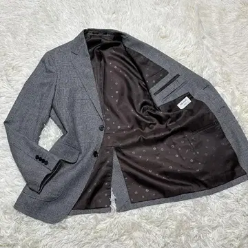 ORIHICA 트위드 테일러드 자켓 라펠 핑 글렌체크 L