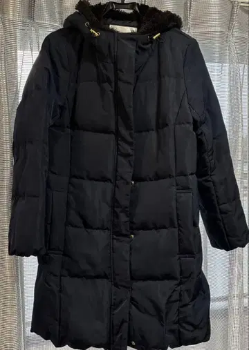 후드 부착 다운 자켓 네이비