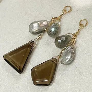 agete K10 스모키 쿼츠 귀걸이 귀찌 참