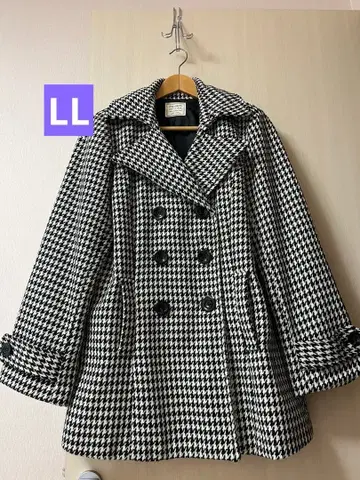 하운드 투스 패턴 더블 브레스트 코트