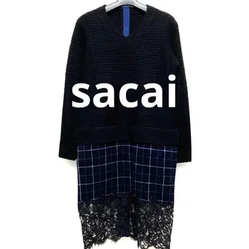 레어*sacai 니트 절개 레이스 도킹 원피스 빅 지퍼
