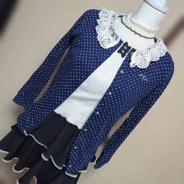 Mezzo Piano 네이비 도트 무늬 가디건