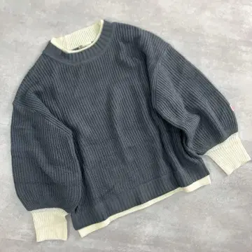 새상품급 남성용 자바 JaVa 니트 크루넥 바이컬러 파랑 심플