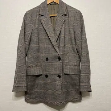 거의 새상품 GU 그레이 x 브라운 체크 무늬 더블 브레스트 자켓