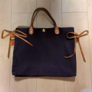 IL BISONTE 일비종떼 캔버스 가죽 토트백 퍼플