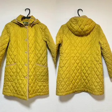 퀼팅 자켓 머스타드 후드 부착