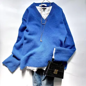 ESTNATION 에스트네이션 울 캐시미어 V넥 니트 블루 38