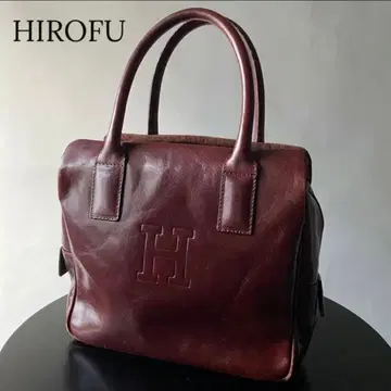 히로후 가죽 핸드백 브라운 H 로고 박스 골드 금장 장식