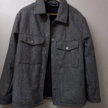 체크 무늬 스탠드 카라 자켓