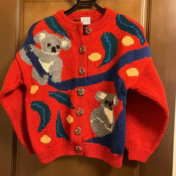 BONZO 니트 가디건 호주산 빨간 코알라 패턴