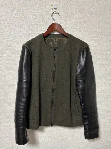 Iroquois 올리브 그린 블랙 가죽 자켓