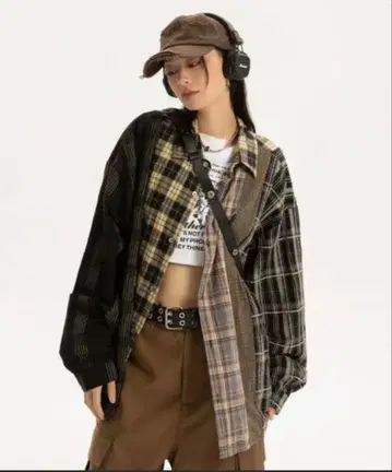 멀티 체크 절개 오버 사이즈 셔츠