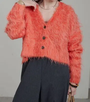 오메카시 알파카 모헤어 샤기 숏 가디건