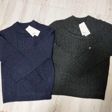 케이블 짜임 니트 스웨터 2세트 네이비 그레이