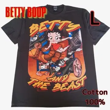 남성용 T셔츠 아메카지 L 사이즈 반팔 빅 프린트 블랙 베티