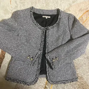 노카라 트위드 자켓 펄 버튼 포함