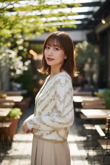 [ 골드 자수 ] 화이트 골드 스트라이프 니트 가디건