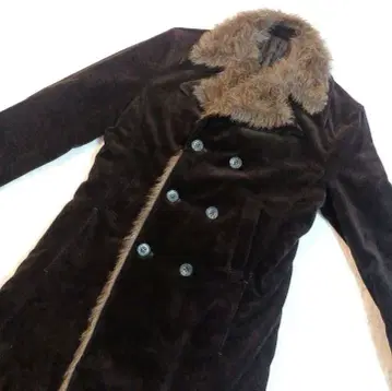 TORNADO MART 브라운 더블 브레스트 트렌치코트 퍼 포함