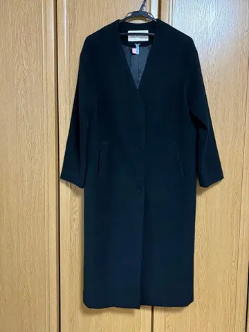 Ray BEAMS 블랙 롱 코트 노카라 코트