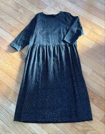 빈티지 원단 네이비 나염 목화 형염색 7부 소매 원피스 리메이크