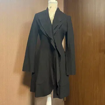 KRYDDERI 울 100% 코트 블랙 LL 빅 사이즈 프릴 리본