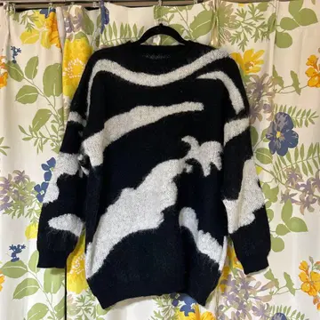 오버 사이즈 니트 스웨터 L 블랙 화이트 그레이