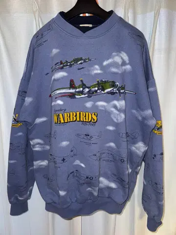 90s vintage 올 패턴 전투기 프린트 포켓 맨투맨