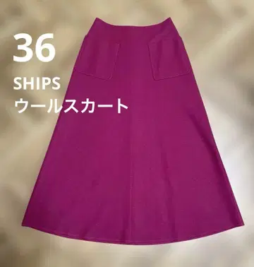 울 스커트 SHIPS 쉽스 울 100% 진한 핑크 마젠타