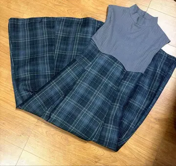 dazzlin 체크 슬리브리스 코르셋 원피스 그레이 S