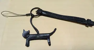 [ 미사용품 ] 시이나 링고 가죽제품 검은 고양이 키링 스트랩