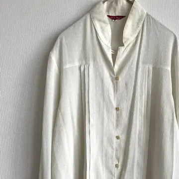 St ROUEN 셔츠 긴팔 노카라 자수 심플 깔끔 레트로