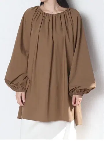 meri 미일리 개더 튜닉 블라우스 브라운