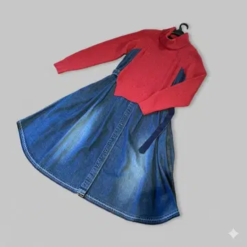 sacai 빨간색 니트 도킹 데님 긴팔 원피스 사이즈 1 M~L