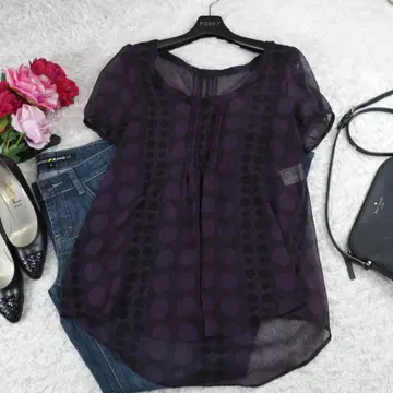 G3116*ANAYI 아나이 도트 패턴 반팔 티셔츠 풀오버 보라색 38