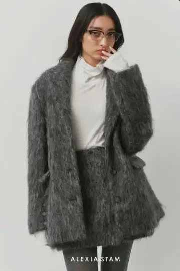 ALEXIA STAM 오버 사이즈 샤기 자켓 차콜 M