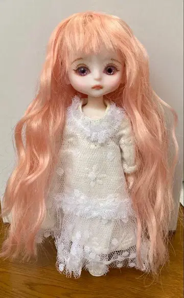 세리아 인형 큐트 대용 가발 핑크 웨이브 헤어 핸드메이드