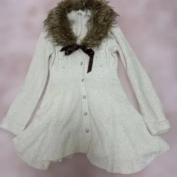 axes femme 롱 가디건 퍼 포함 리본