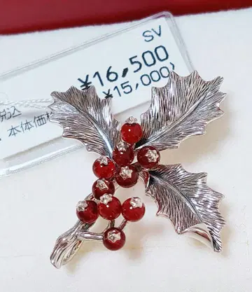 신상 록잔 크리스마스 호랑가시나무 가넷 실버 브로치 겸 펜던트