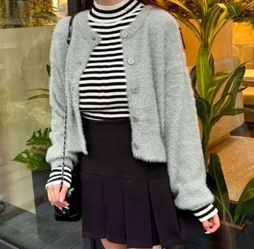 ems. 그레이 버튼  라메 가디건