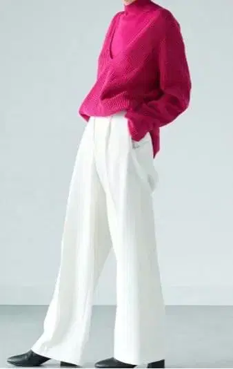 PLUS STYLE 울 블렌드 웜 리저브 와이드 팬츠 WHITE