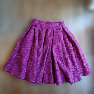 핑크 트위드 플레어 스커트