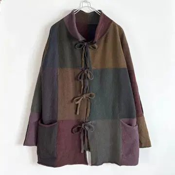 요건 레일 패치워크 압축 울 숏코트